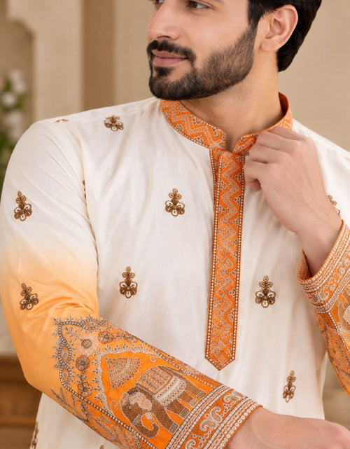 Load image into Gallery viewer, Festive Yellow Embroidered Men's Kurta Pajama Set
