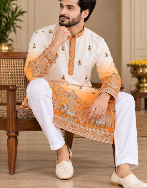 Load image into Gallery viewer, Festive Yellow Embroidered Men's Kurta Pajama Set
