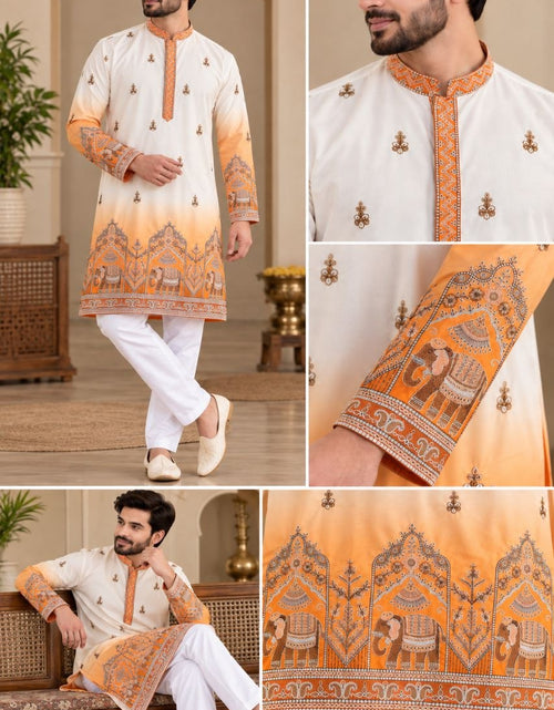 Load image into Gallery viewer, Festive Yellow Embroidered Men's Kurta Pajama Set
