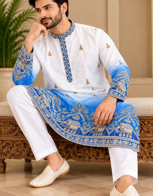 Load image into Gallery viewer, Festive Blue Embroidered Men's Kurta Pajama Set
