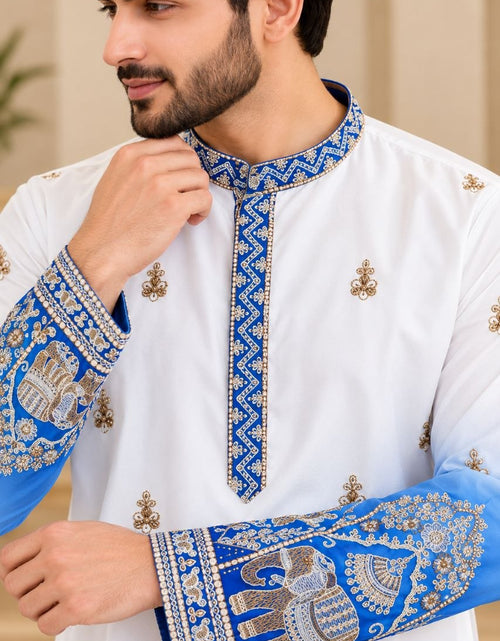 Load image into Gallery viewer, Festive Blue Embroidered Men's Kurta Pajama Set

