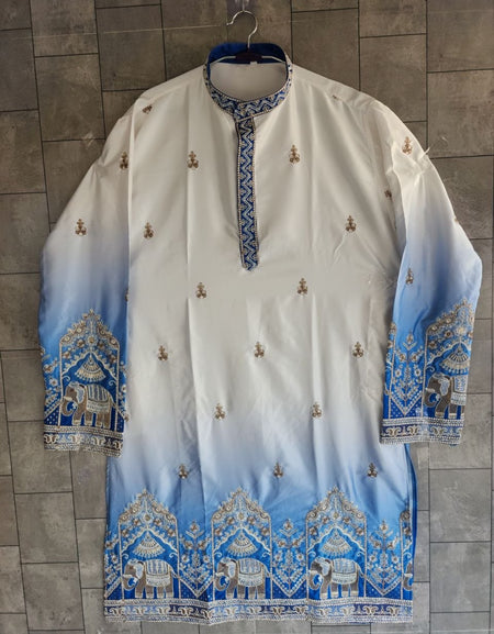 Festive Blue Embroidered Men's Kurta Pajama Set