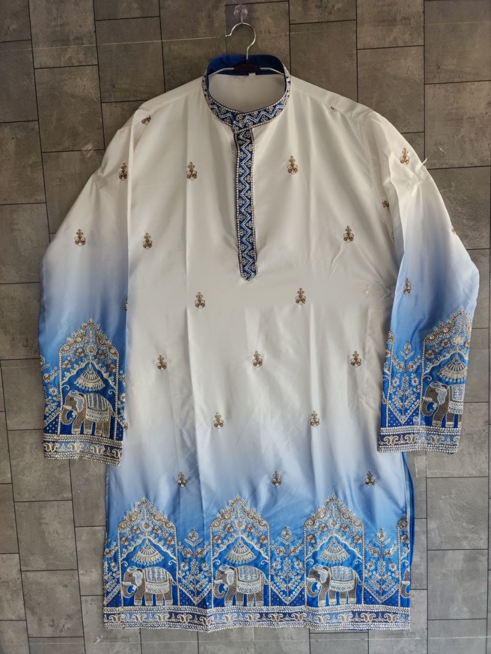 Festive Blue Embroidered Men's Kurta Pajama Set