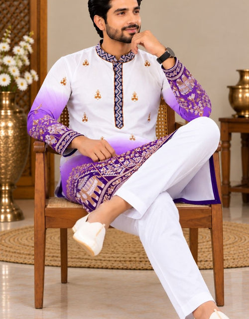 Load image into Gallery viewer, Festive Purple Embroidered Men's Kurta Pajama Set
