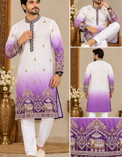 Load image into Gallery viewer, Festive Purple Embroidered Men's Kurta Pajama Set
