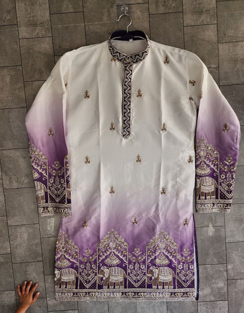 Load image into Gallery viewer, Festive Purple Embroidered Men's Kurta Pajama Set
