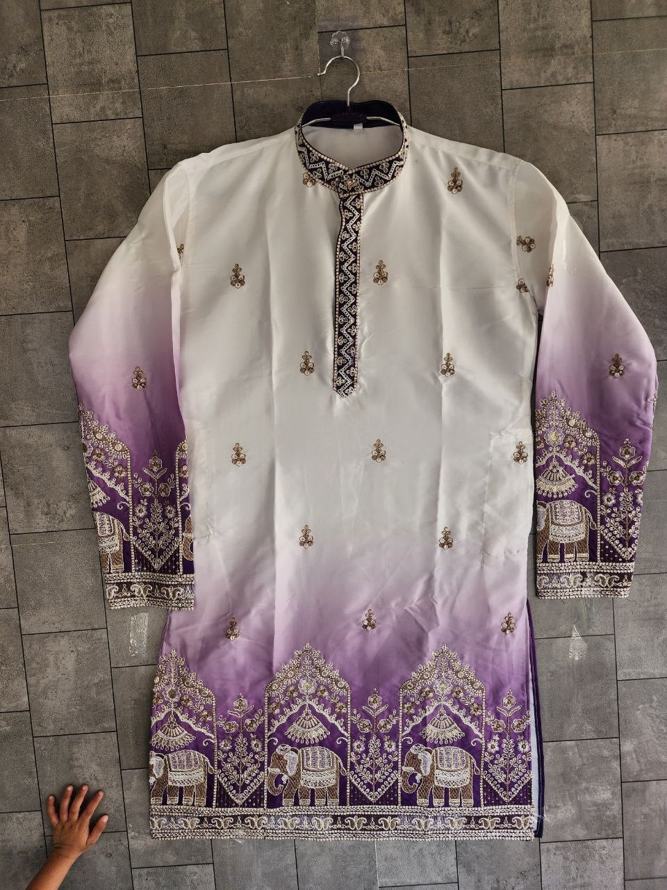 Festive Purple Embroidered Men's Kurta Pajama Set