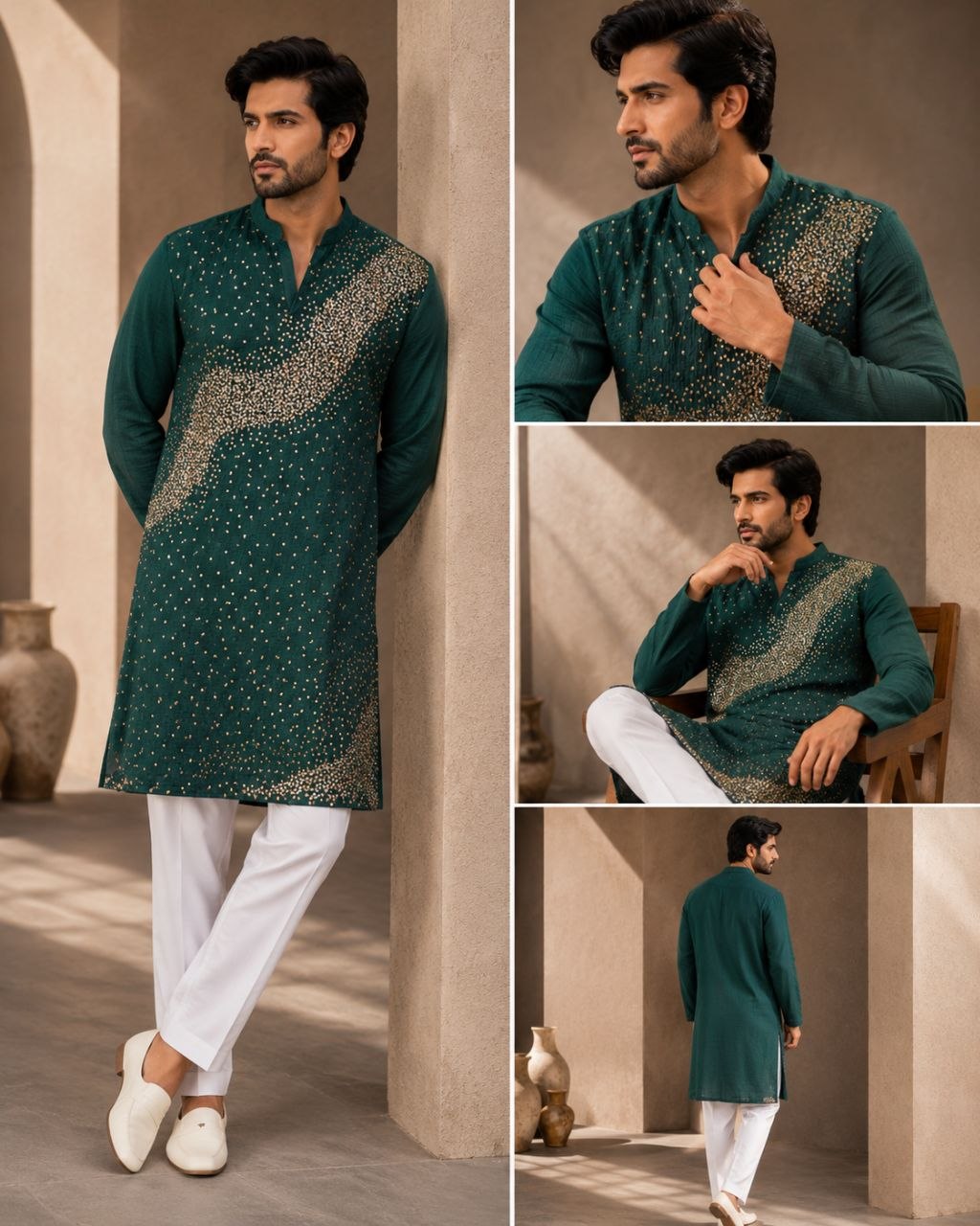 Festive Men’s Green Premium Embroidered Kurta Pajama Set