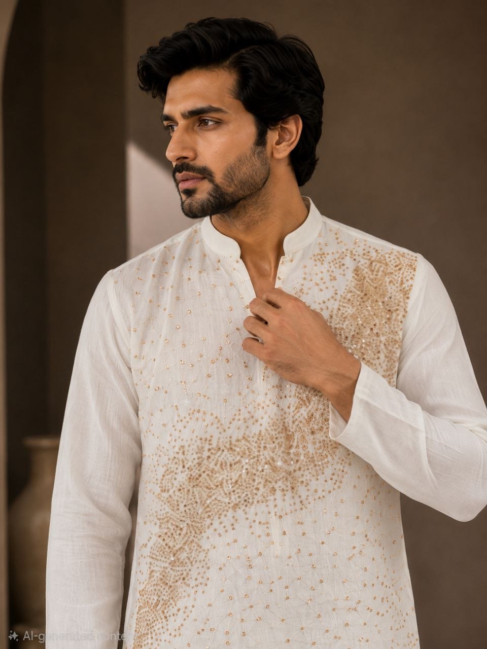 Festive Men’s White Premium Embroidered Kurta Pajama Set