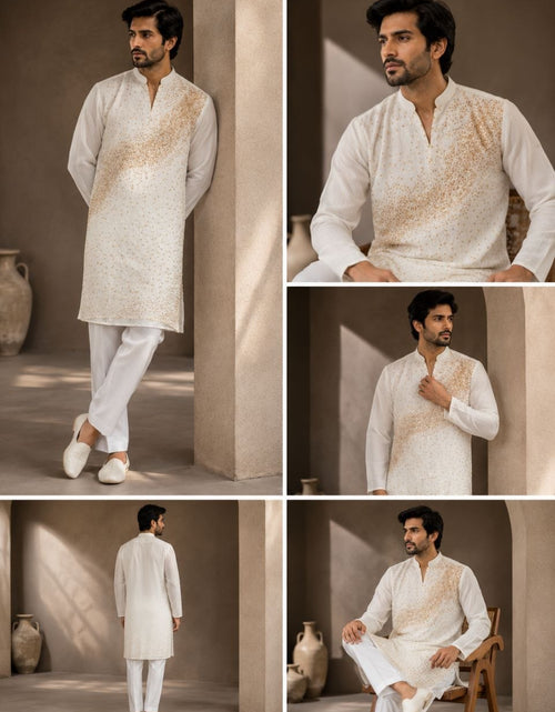 Load image into Gallery viewer, Festive Men’s White Premium Embroidered Kurta Pajama Set
