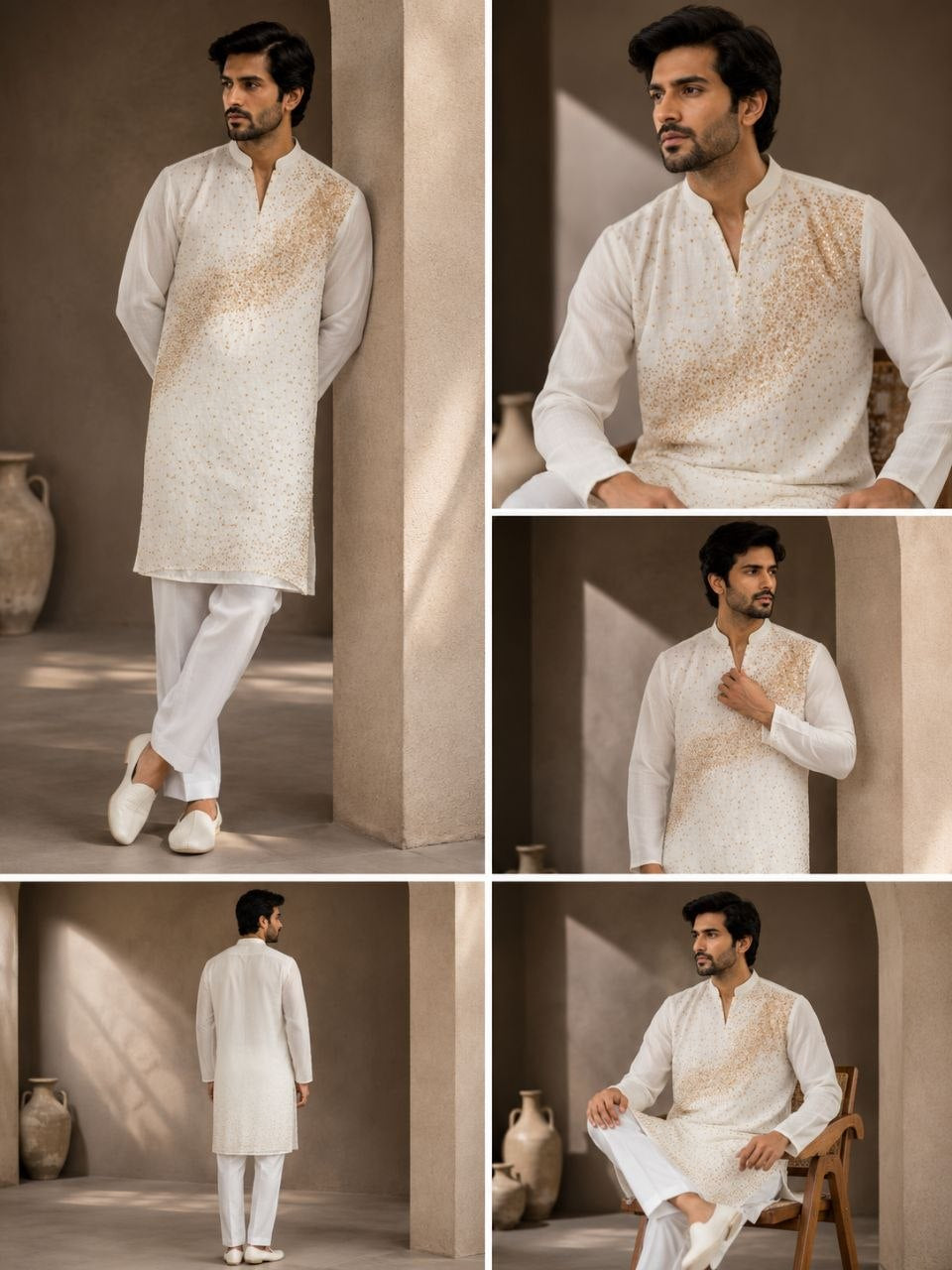 Festive Men’s White Premium Embroidered Kurta Pajama Set