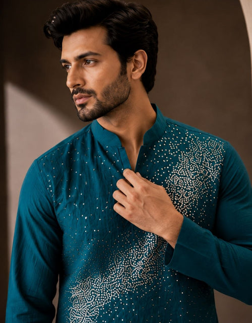 Load image into Gallery viewer, Festive Men’s Blue Premium Embroidered Kurta Pajama Set mahezon
