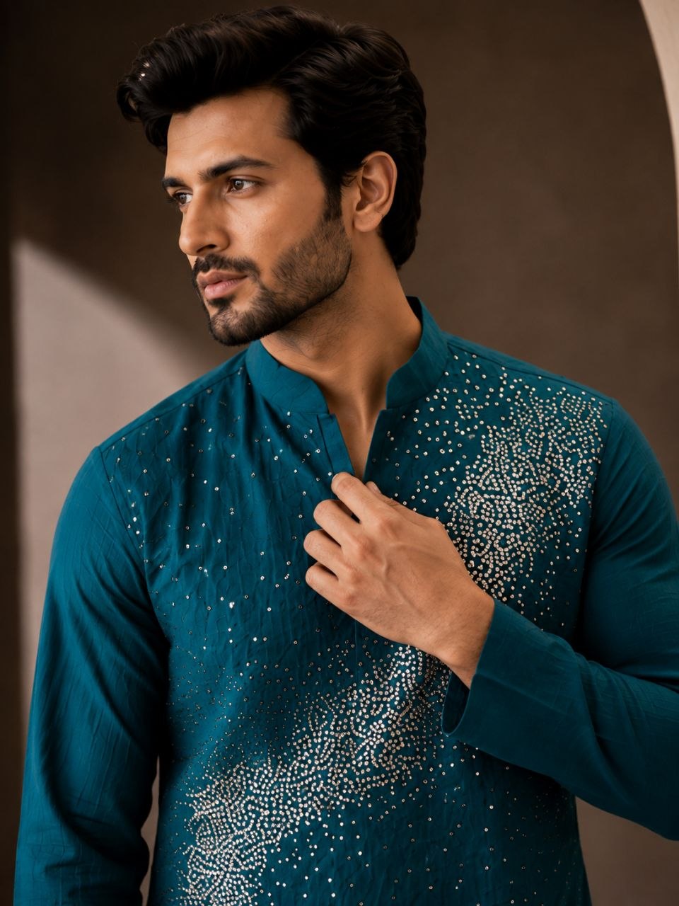 Festive Men’s Blue Premium Embroidered Kurta Pajama Set mahezon