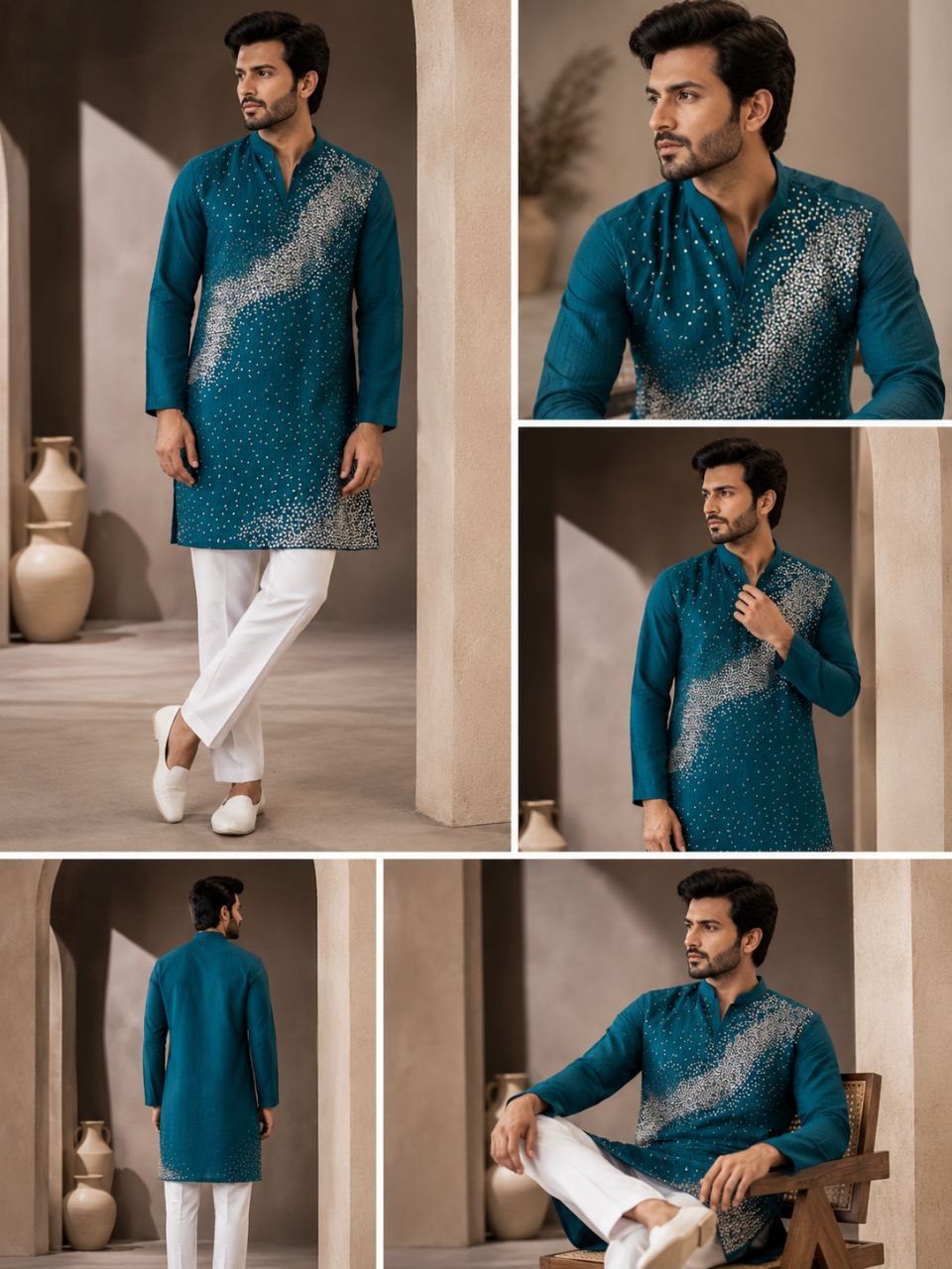 Festive Men’s Blue Premium Embroidered Kurta Pajama Set mahezon