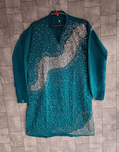 Load image into Gallery viewer, Festive Men’s Blue Premium Embroidered Kurta Pajama Set mahezon

