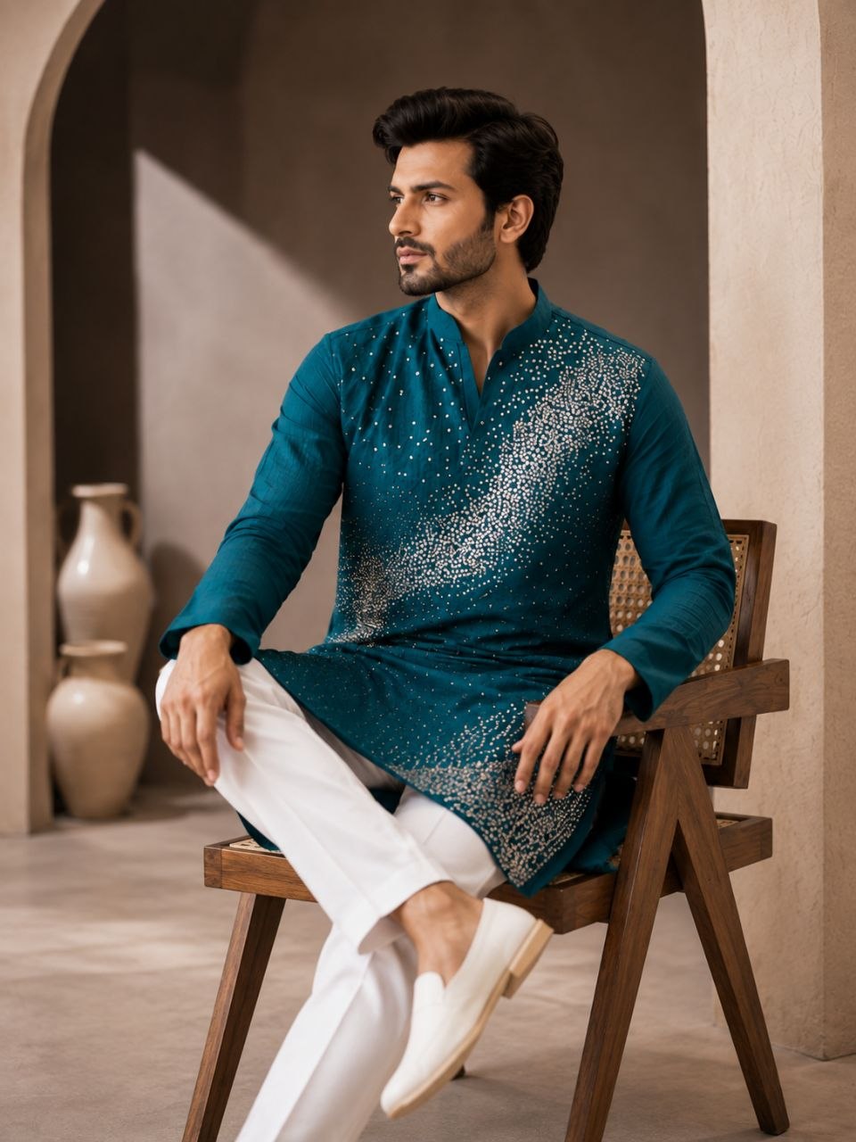 Festive Men’s Blue Premium Embroidered Kurta Pajama Set mahezon