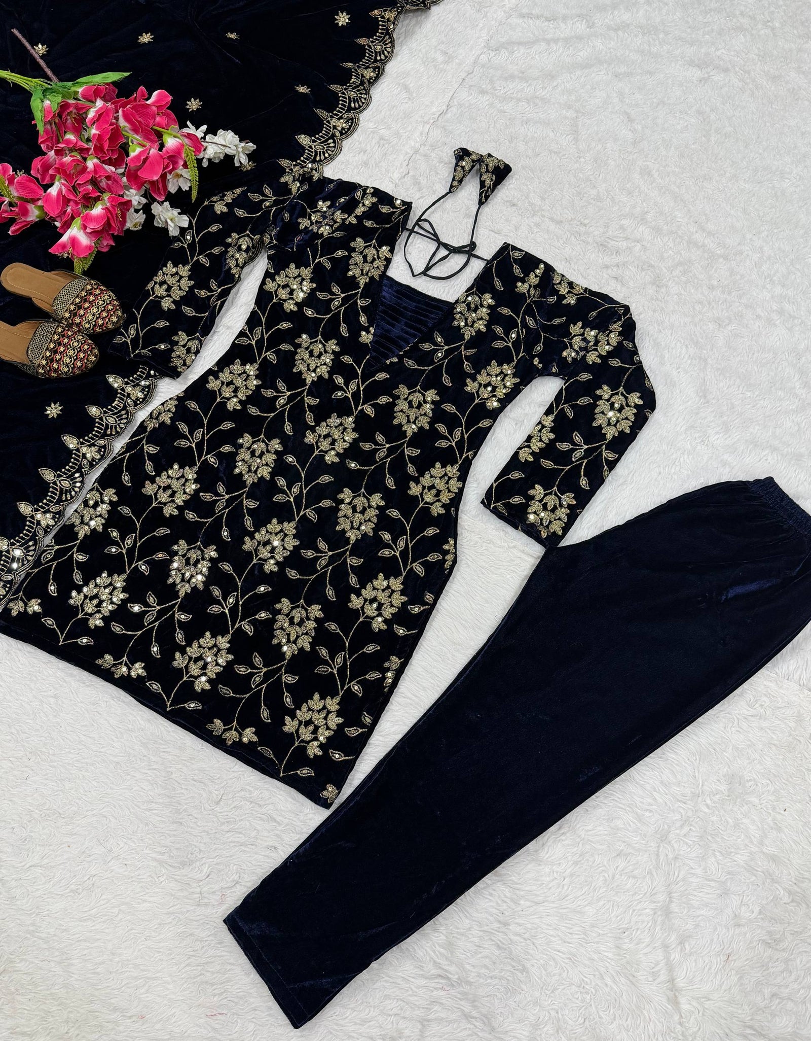 Designer Velvet Women Kurta Bottom Dupatta Suit Royal Export