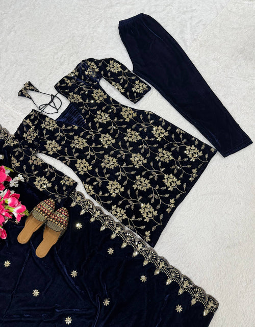 Load image into Gallery viewer, Designer Velvet Women Kurta Bottom Dupatta Suit Royal Export
