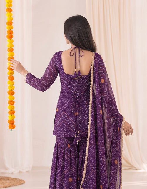 Load image into Gallery viewer, Festive Women's Bandhani Print Georgette Sharara Suit Set with Gota Patti Lace mahezon
