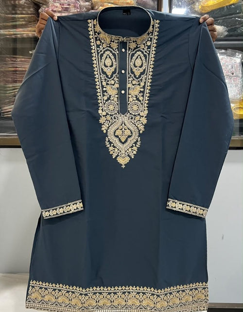 Load image into Gallery viewer, Men’s Festive Heavy Neck Embroidery Sequence Kurta Pajama Set – Elegant Diwali &amp; Wedding Wear
