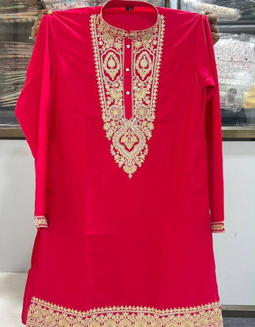 Load image into Gallery viewer, Men’s Festive Heavy Neck Embroidery Sequence Kurta Pajama Set – Elegant Diwali &amp; Wedding Wear
