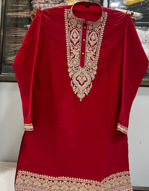 Load image into Gallery viewer, Men’s Festive Heavy Neck Embroidery Sequence Kurta Pajama Set – Elegant Diwali &amp; Wedding Wear

