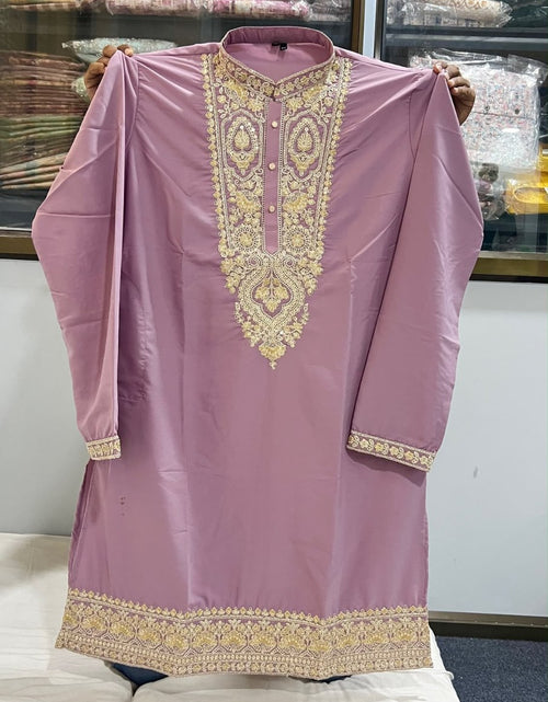 Load image into Gallery viewer, Men’s Festive Heavy Neck Embroidery Sequence Kurta Pajama Set – Elegant Diwali &amp; Wedding Wear
