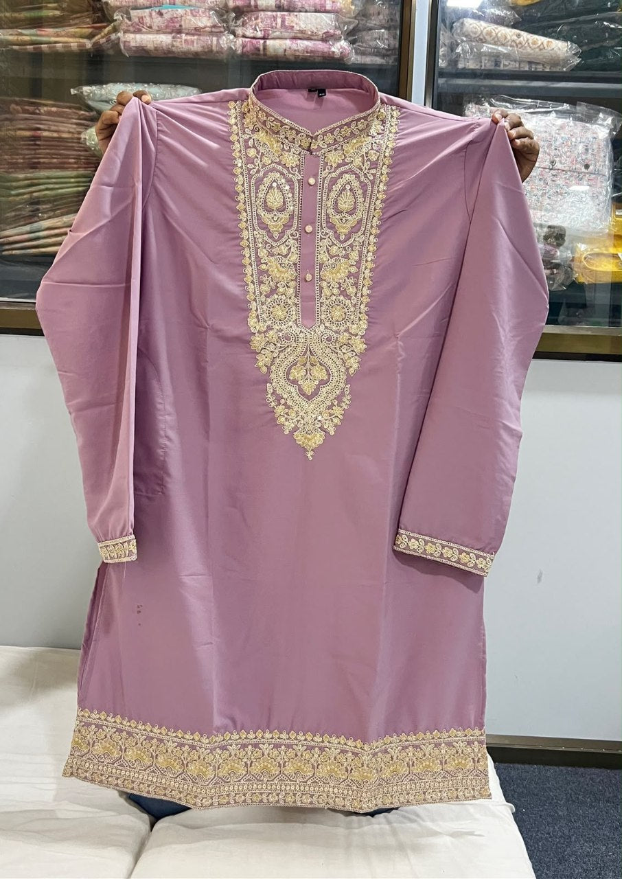 Men’s Festive Heavy Neck Embroidery Sequence Kurta Pajama Set – Elegant Diwali & Wedding Wear