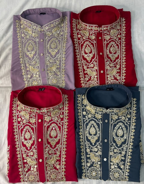 Load image into Gallery viewer, Men’s Festive Heavy Neck Embroidery Sequence Kurta Pajama Set – Elegant Diwali &amp; Wedding Wear
