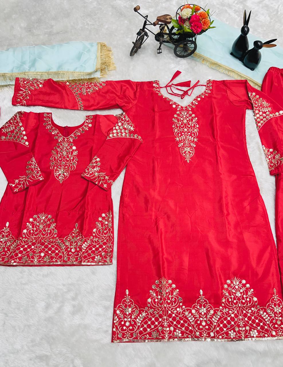 Festive Mother And Daughter Top Palazzo Dupatta Twinning Outfit Set Royal Export