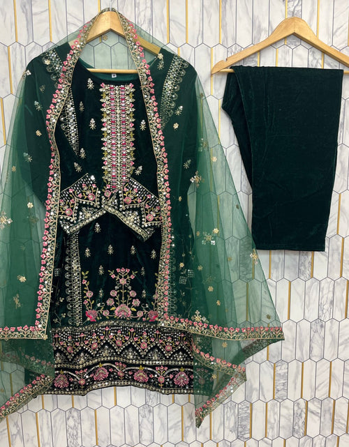 Load image into Gallery viewer, Designer Velvet Embroidery Women Top Pant Dupatta Suit Royal Export
