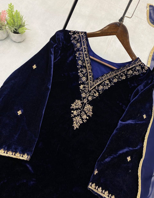Load image into Gallery viewer, Designer Velvet Wedding Embroidery Women Top Pant Dupatta Suit Royal Export

