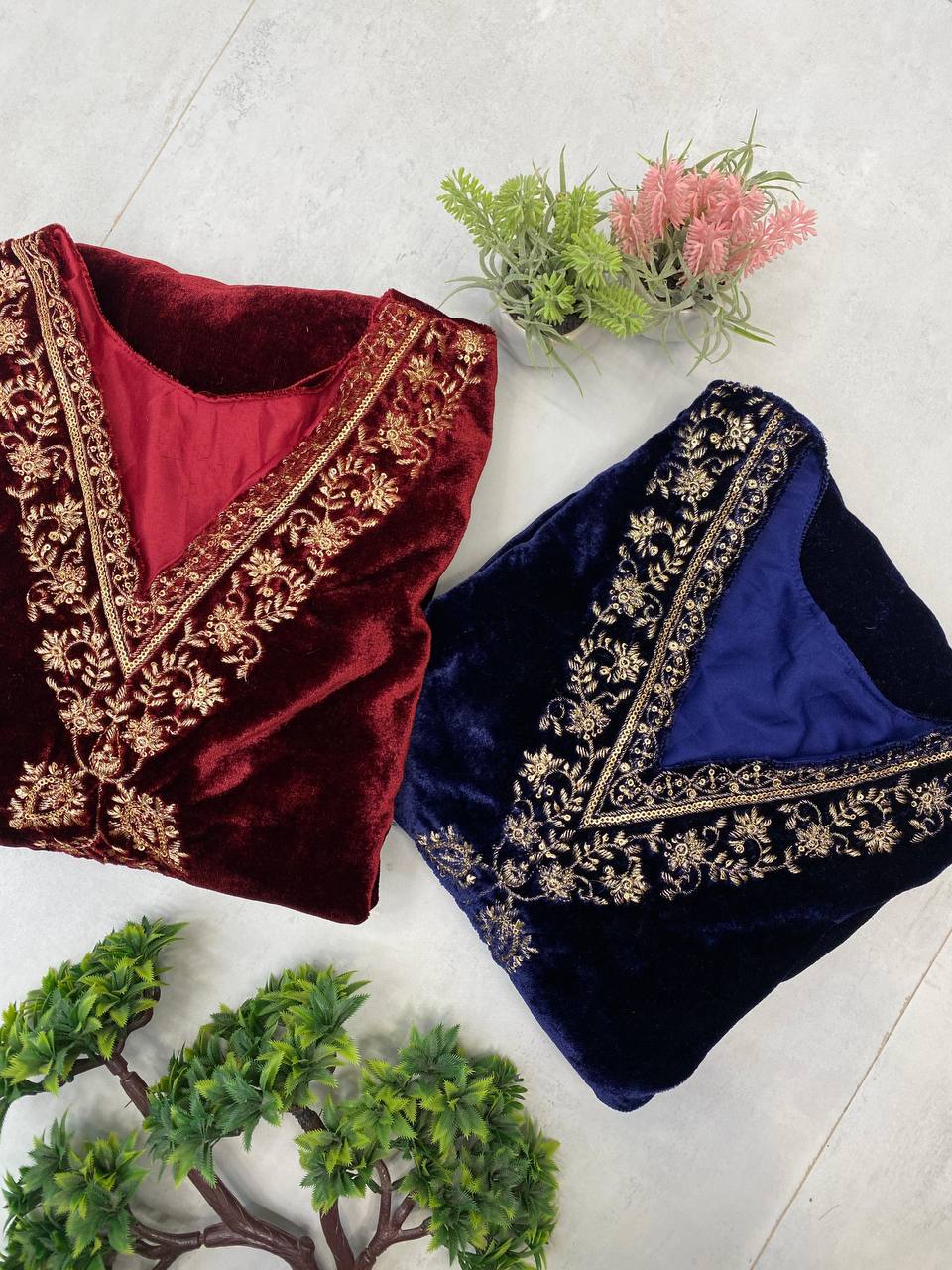 Designer Velvet Wedding Embroidery Women Top Pant Dupatta Suit Royal Export