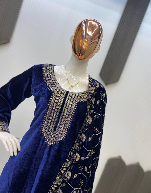 Load image into Gallery viewer, Wedding Wear Velvet Women Top Pant Dupatta Suit Royal Export
