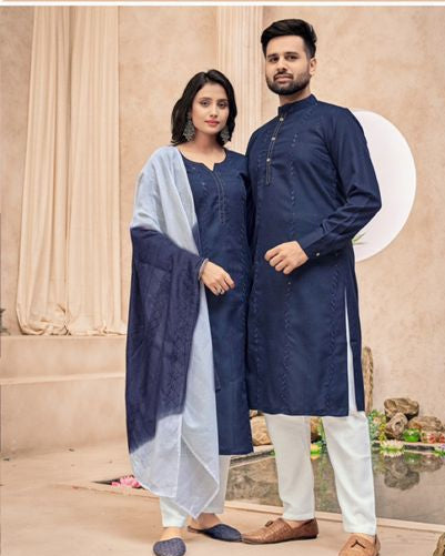 Load image into Gallery viewer, Beautiful Navy Blue Matching Couple dress for Men and Women  mahezon
