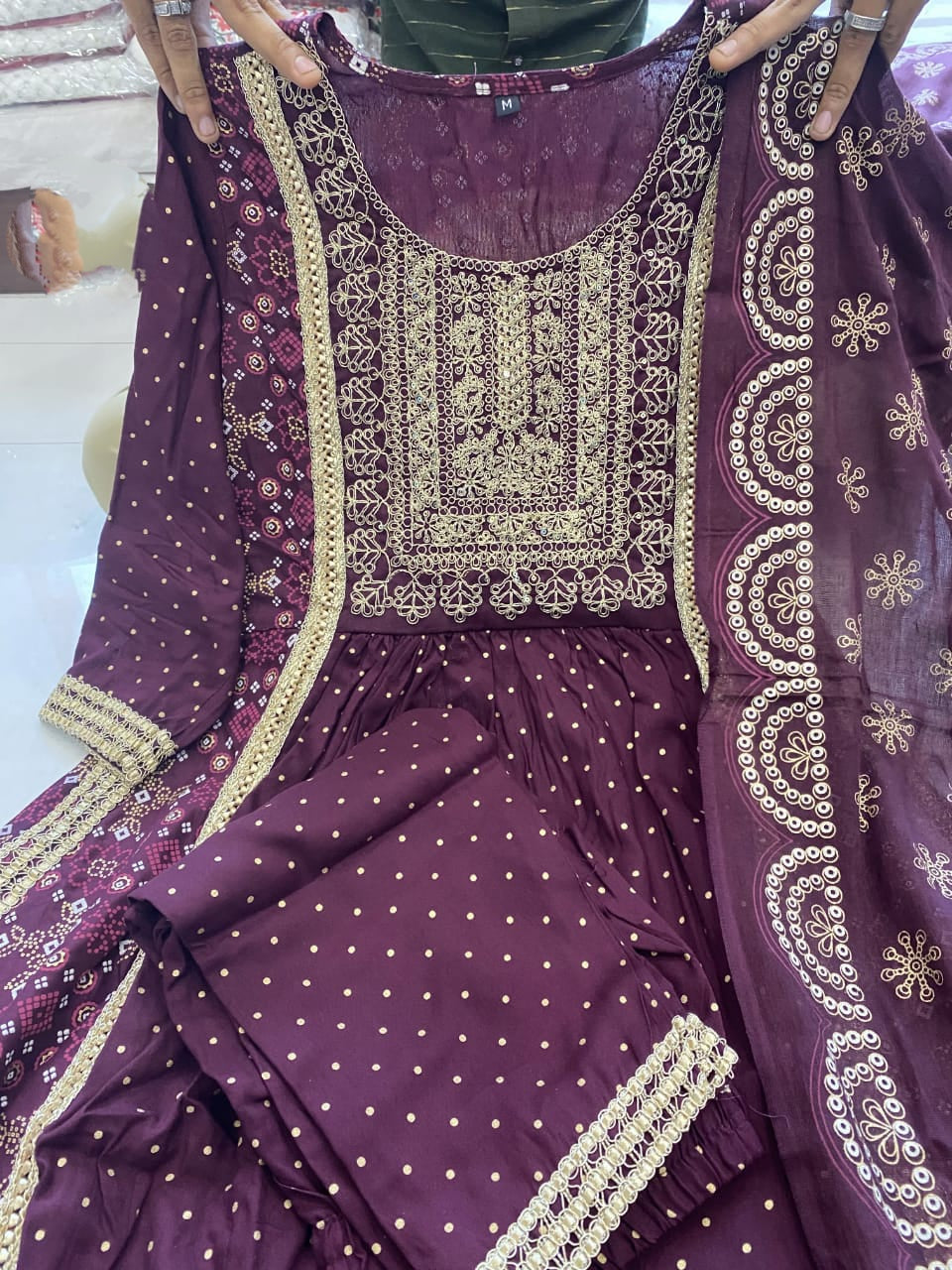 Beautiful Women Purple Naira cut Kurta Pant with Dupatta Dress.  mahezon