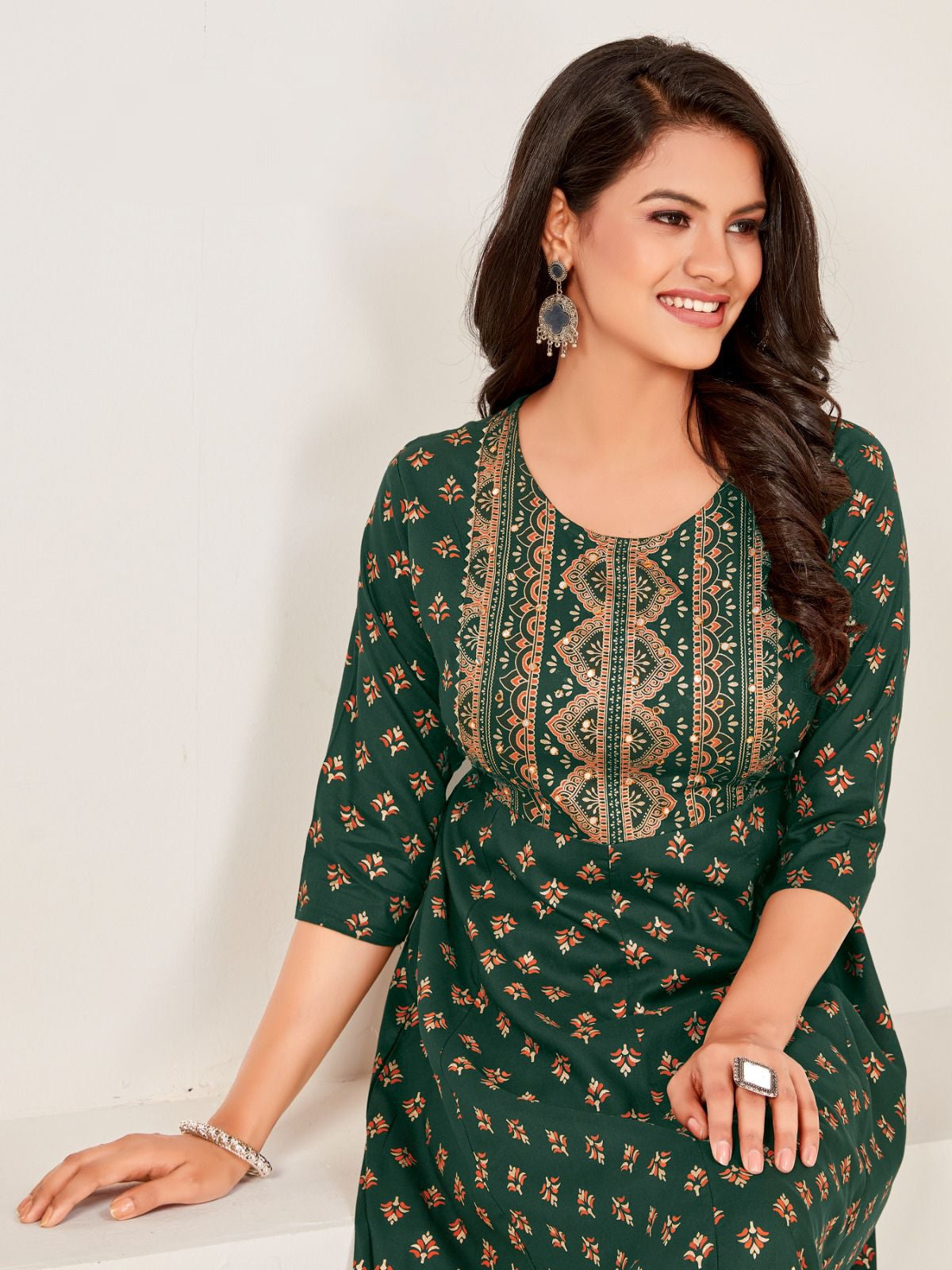 Buy SCAKHI Dark Green Silk Embellished Ethnic Dress With Cape for Women's  Online @ Tata CLiQ