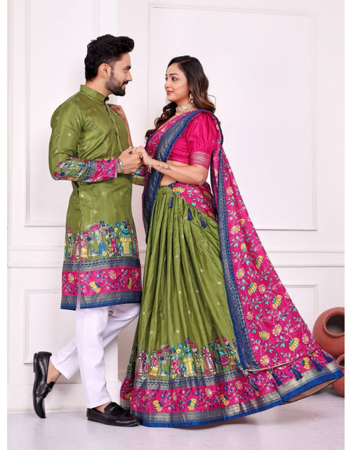 Load image into Gallery viewer, Couple Wear Same Matching Men Kurta Pajama Women Lehenga Choli Dupatta mahezon
