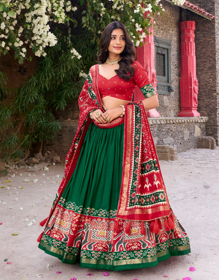 Indian Ethnic Green Women’s Wedding Reception Lehenga Choli mahezon