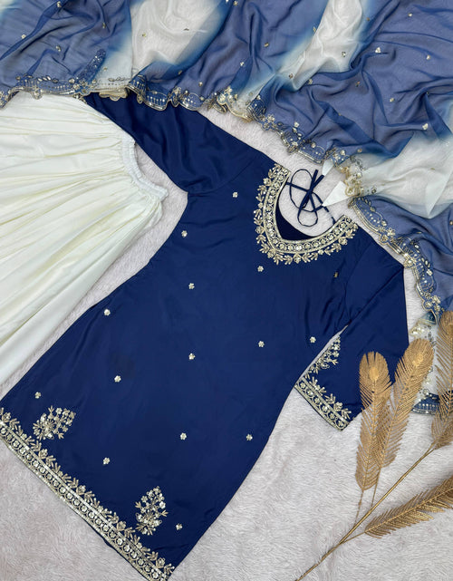 Load image into Gallery viewer, Festive Embroidered Sequence Women Top Palazzo Dupatta Suit Dress mahezon
