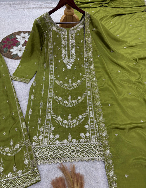 Load image into Gallery viewer, Festive Readymade Sequence Embroidered Women Top Palazzo Dupatta Suit Dress mahezon
