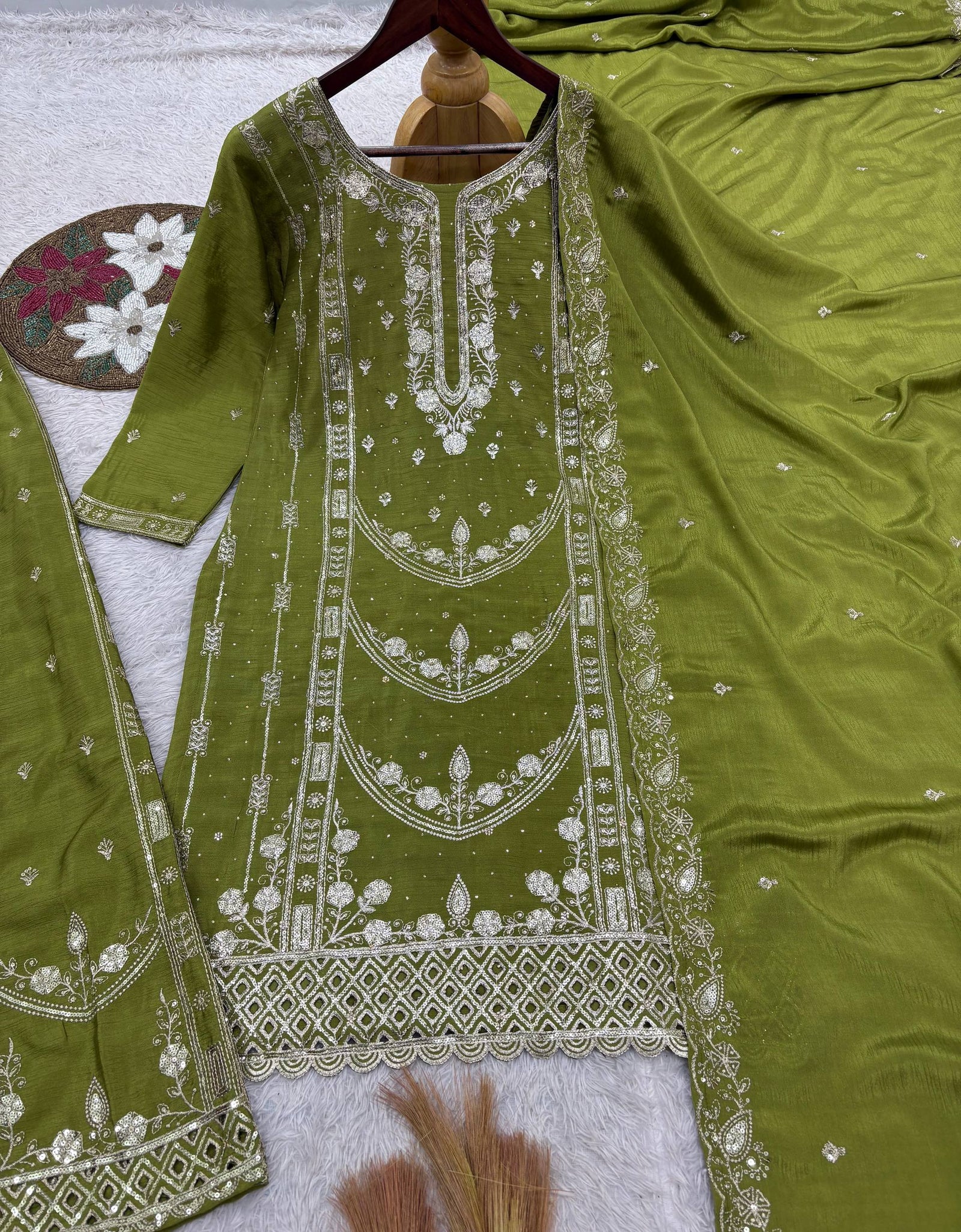 Festive Readymade Sequence Embroidered Women Top Palazzo Dupatta Suit Dress mahezon