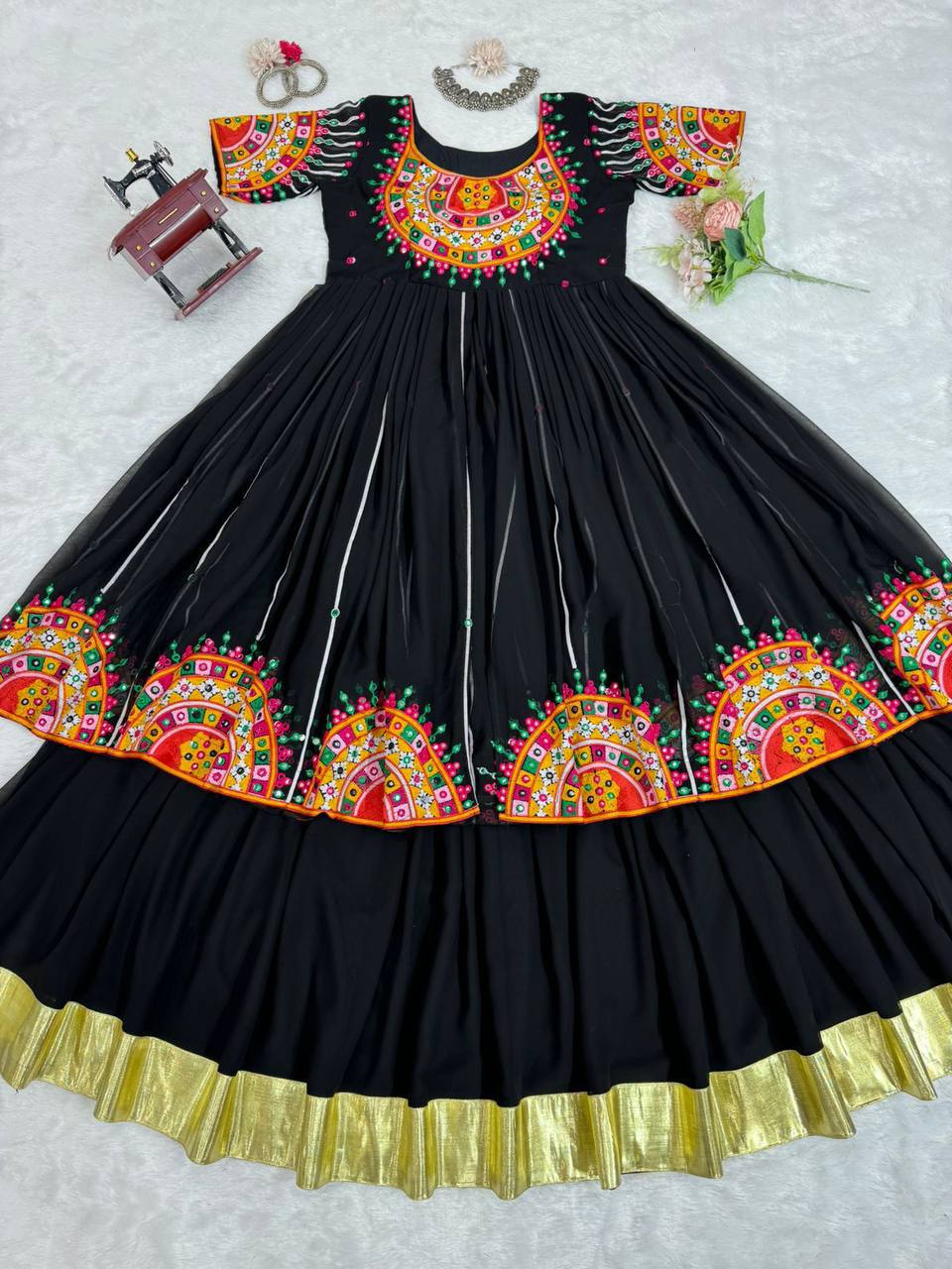 Navratri Garba Embroidery Black Women Lehenga Blouse mahezon