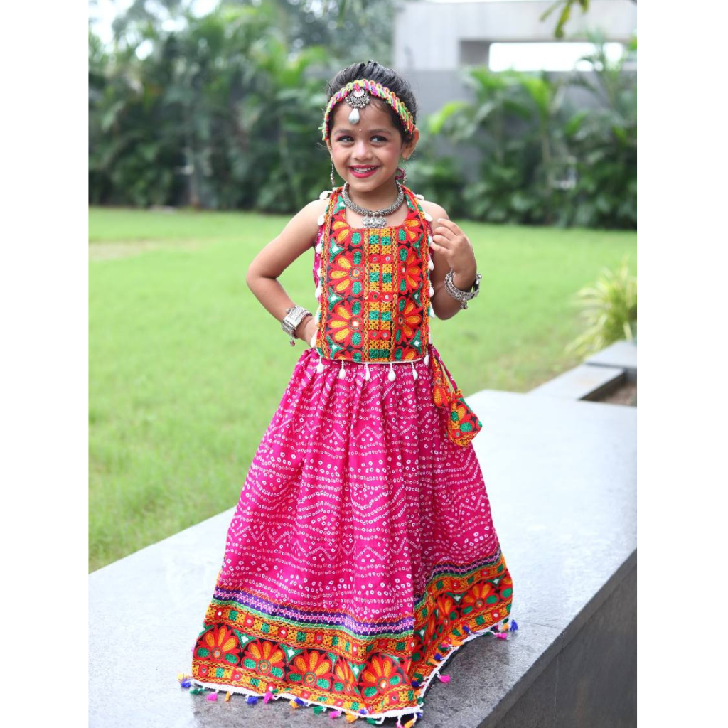 Indian Navratri Garba Kids Girls Black Lehenga Blouse mahezon