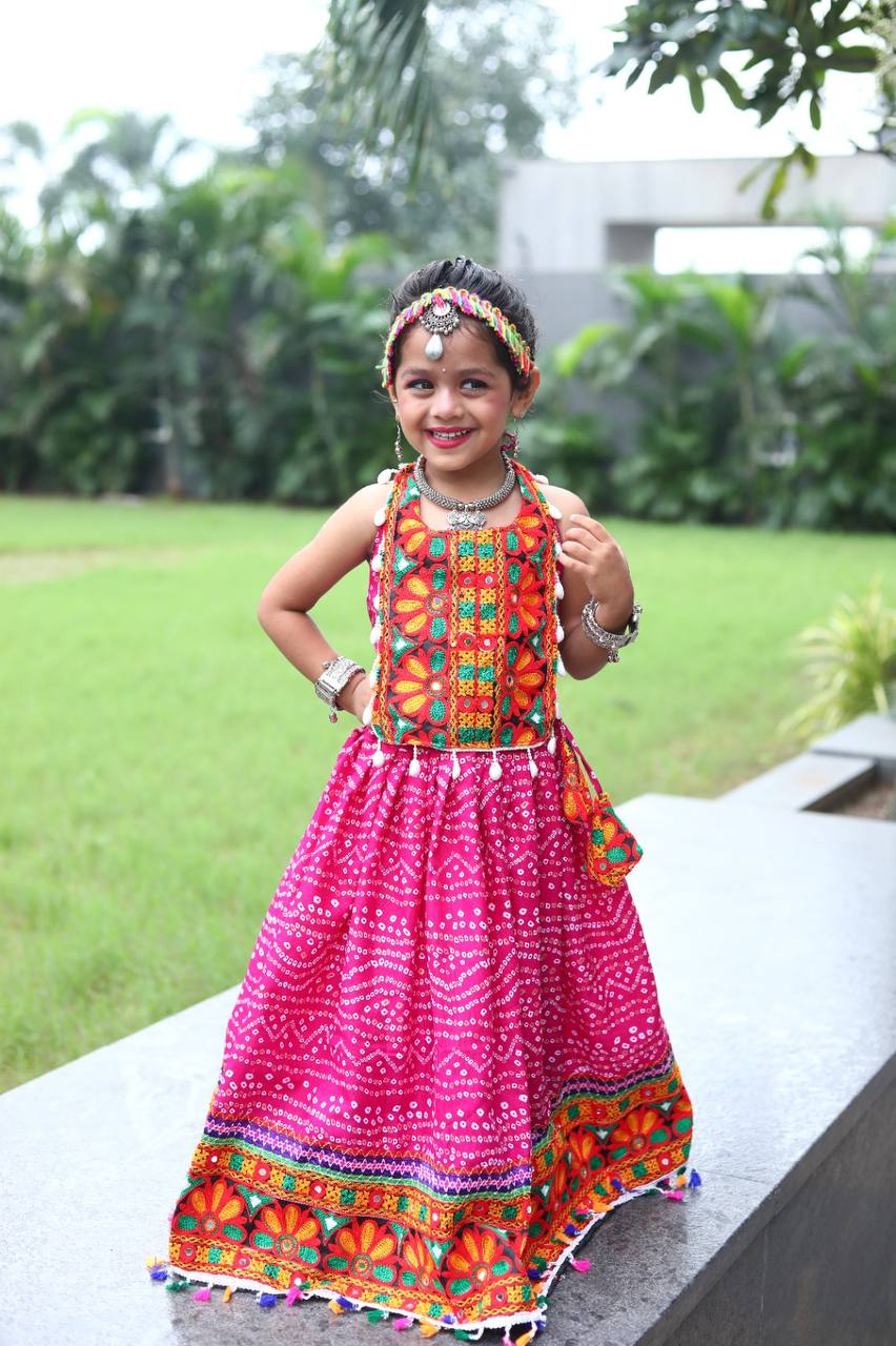Indian Navratri Garba Kids Girls Black Lehenga Blouse mahezon