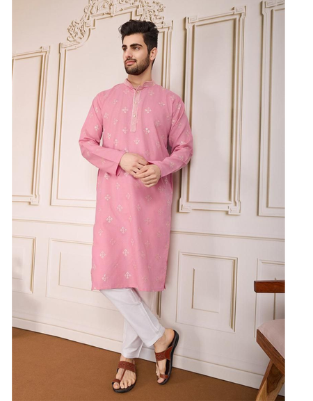 Indian Traditional Cotton Embroidery Men’s Kurta Pajama Set mahezon
