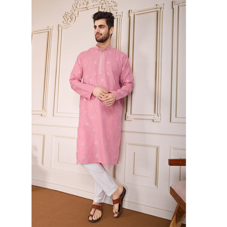 Indian Traditional Cotton Embroidery Men’s Kurta Pajama Set mahezon