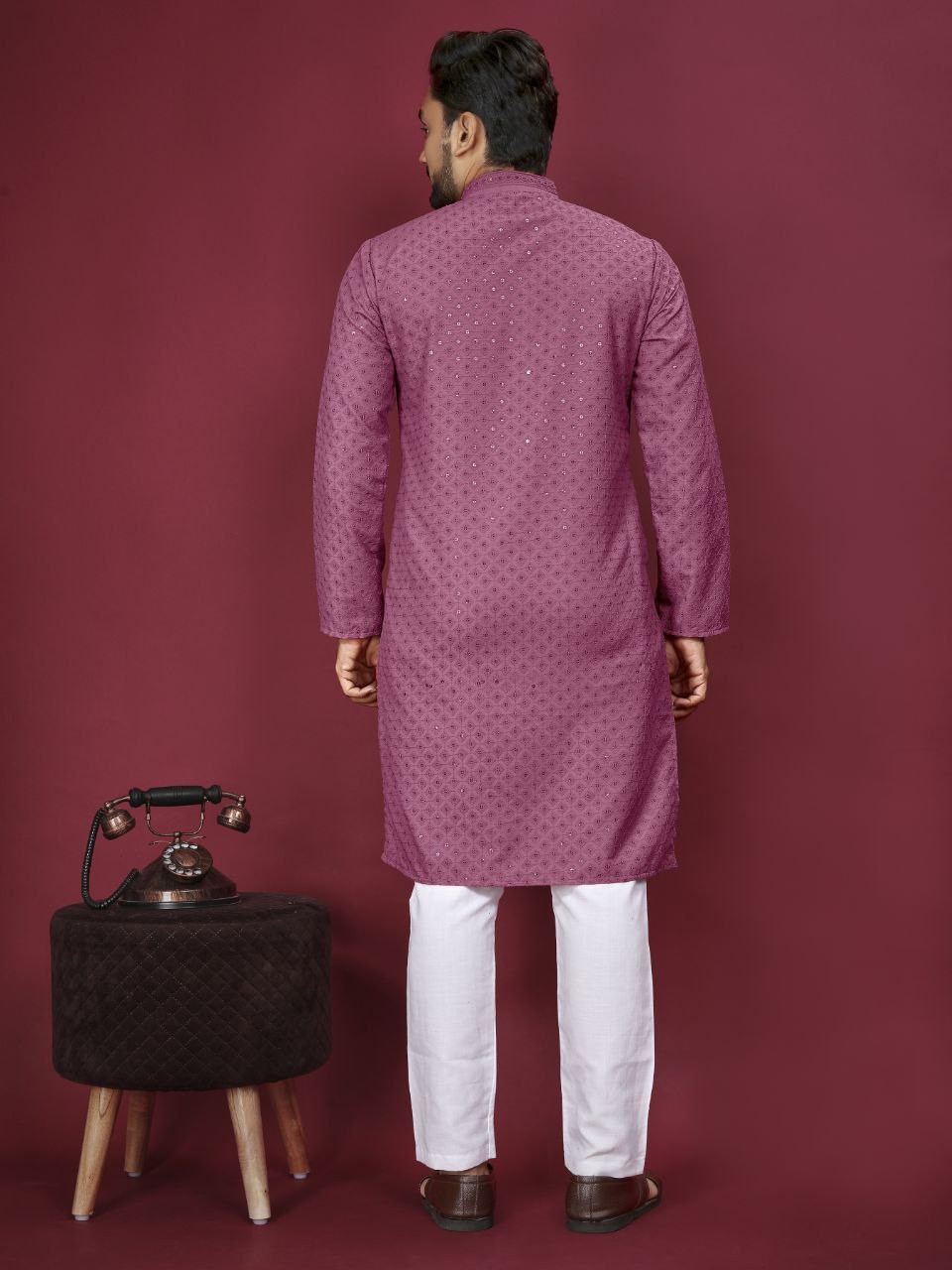 Indian Traditional Cotton Lucknowi Men Kurta Pyjama Set mahezon