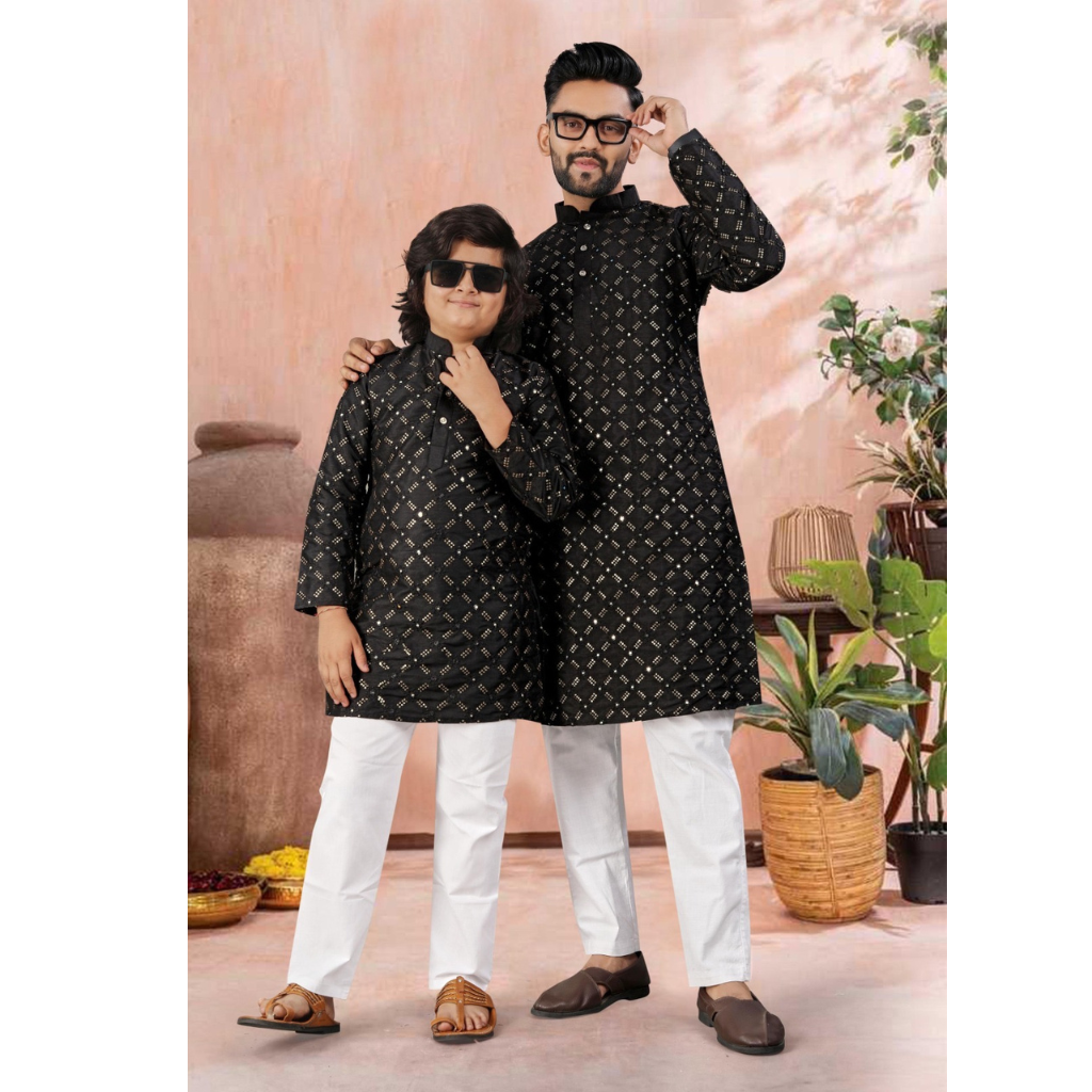 Indian Traditional Father and Son Same Matching Kurta Pajama Set mahezon