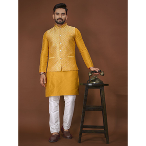 Indian Traditional Festive Men’s Kurta Pajama Jacket Set mahezon